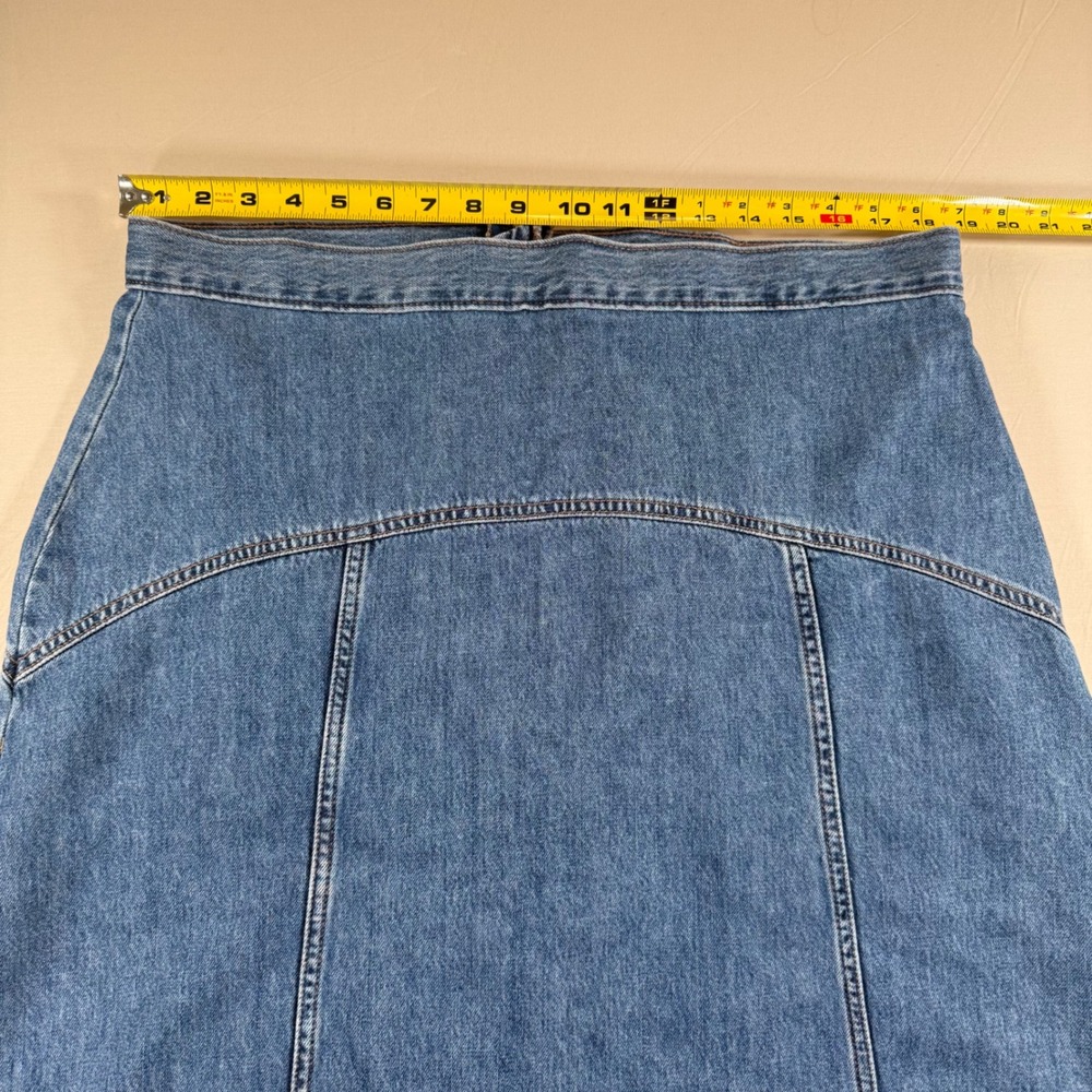 Old Navy Drapey Denim High-Rise Midi Skirt Blue‎ A-Line 14 Cotton - Picture 4 of 6